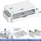 Desk Organizer and Accessories, Computer Monitor Stand Riser with Drawer and 2 Pen Holders, Office Desk Accessories & Workspace Organizers for Office Supplies (White)