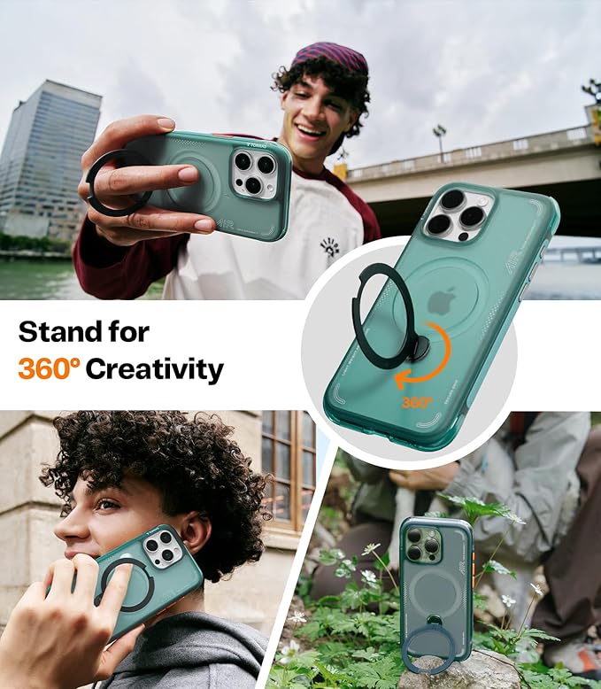 TORRAS Ostand Q3 Air for iPhone 15 Pro Case with 360 Magnetic Stand, Fit for MagSafe, Mil-Grade Drop Tested, Camera Control Button, Shockproof Phone Case for iPhone 15 Pro 6.1", Glacier Sprint