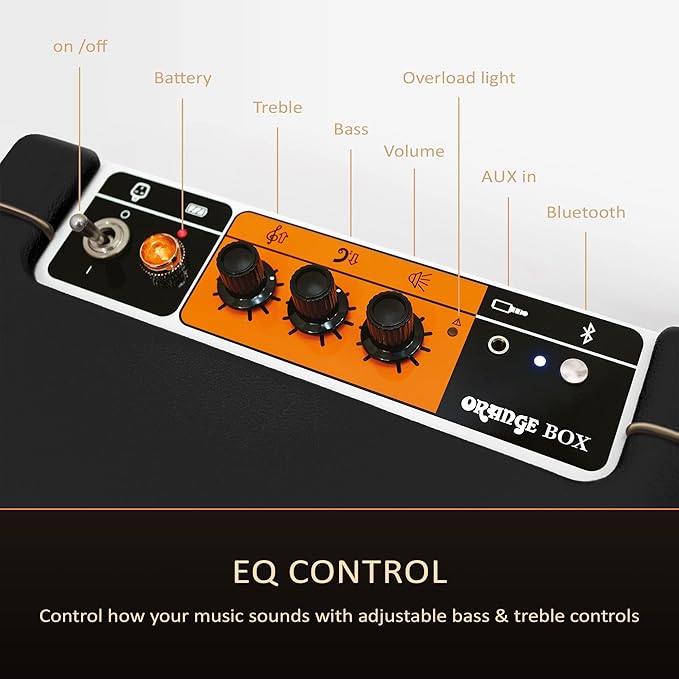 Orange Box - Portable Bluetooth Speaker Delivering Studio Audio Sound, 15M Range, 50W RMS Power, Long Battery Life, iOS & Android Connectivity - Great for Picnics, Festivals, BBQs and Holidays