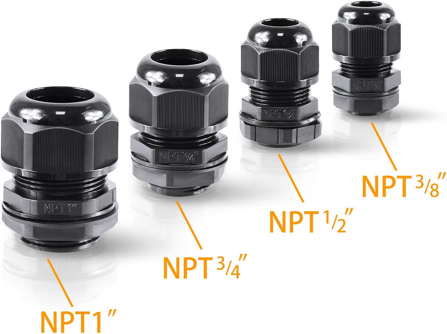 XHF 2 Pcs 3/4" IP68 Strain Relief Nylon Cord Grip NPT Cable Glands Adjustable UL Listed and RoHS Compliant (Black)