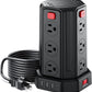 Power Strip Surge Protector, 6.5 Ft Extension Cord with 12 AC Multiple Outlets 4 USB (1 USB C), SMALLRT Power Tower Desktop Charging Station (Black, 6.5 Ft)