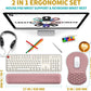 Hokafenle 2 in 1 Ergonomic Mouse Pad Wrist Support & Wrist Rest for Computer Keyboard Set, with Relieve Carpal Tunnel Pain Massage Bulge and Full Memory Gel Design (2In1 Set, Pink)