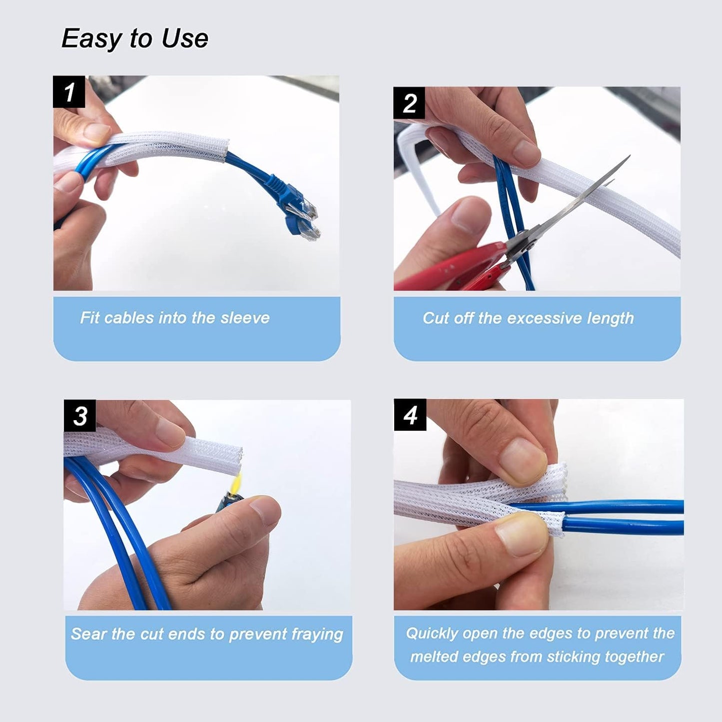 CrocSee 10ft - 1/2 inch Braided Cable Management Sleeve Cord Protector - Self-Wrapping Split Wire Loom for TV/Computer/Home Theater/Engine Bay - White