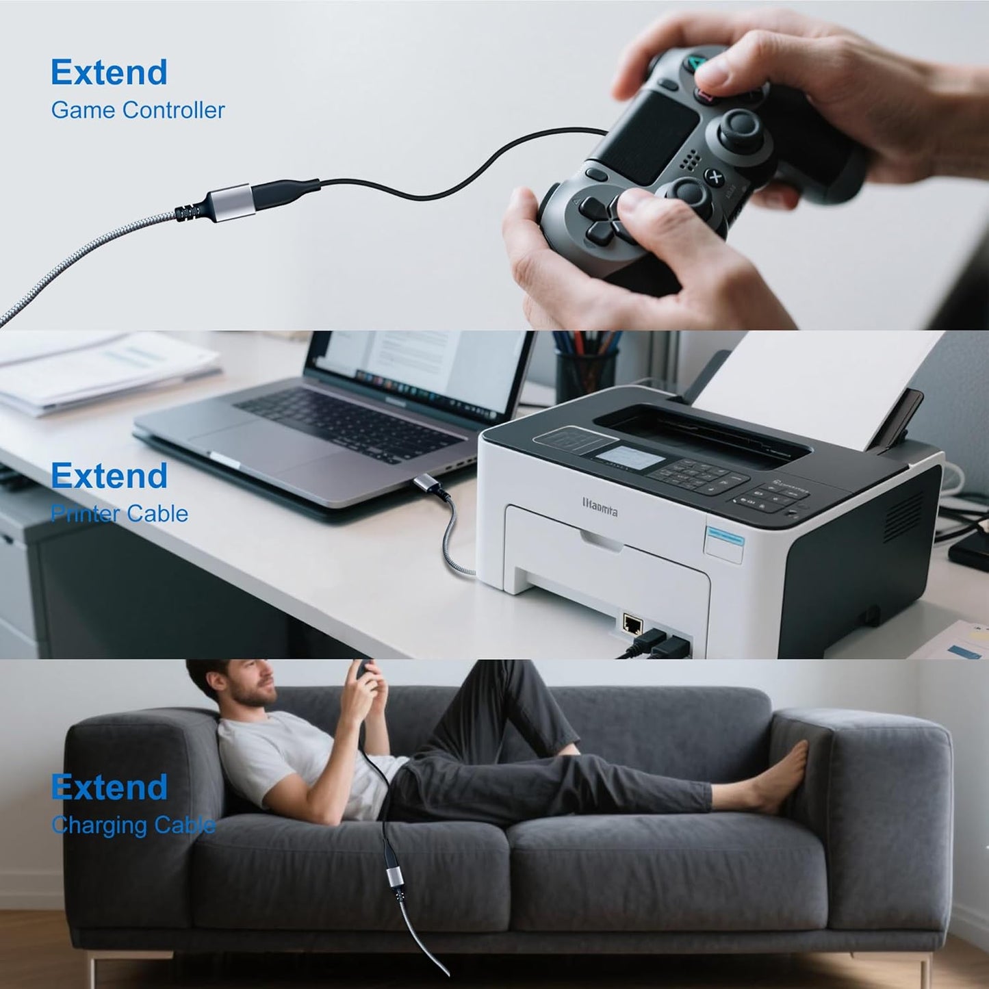 Tan QY USB 3.0 Extension Cable 6Ft, USB 3.0 High Speed Extender Cord Type A Male to A Female for PlayStation, Xbox, USB Flash Drive, Hard Drive, Card Reader,Scanner,Printer,Keyboard (Silver, 6Ft)