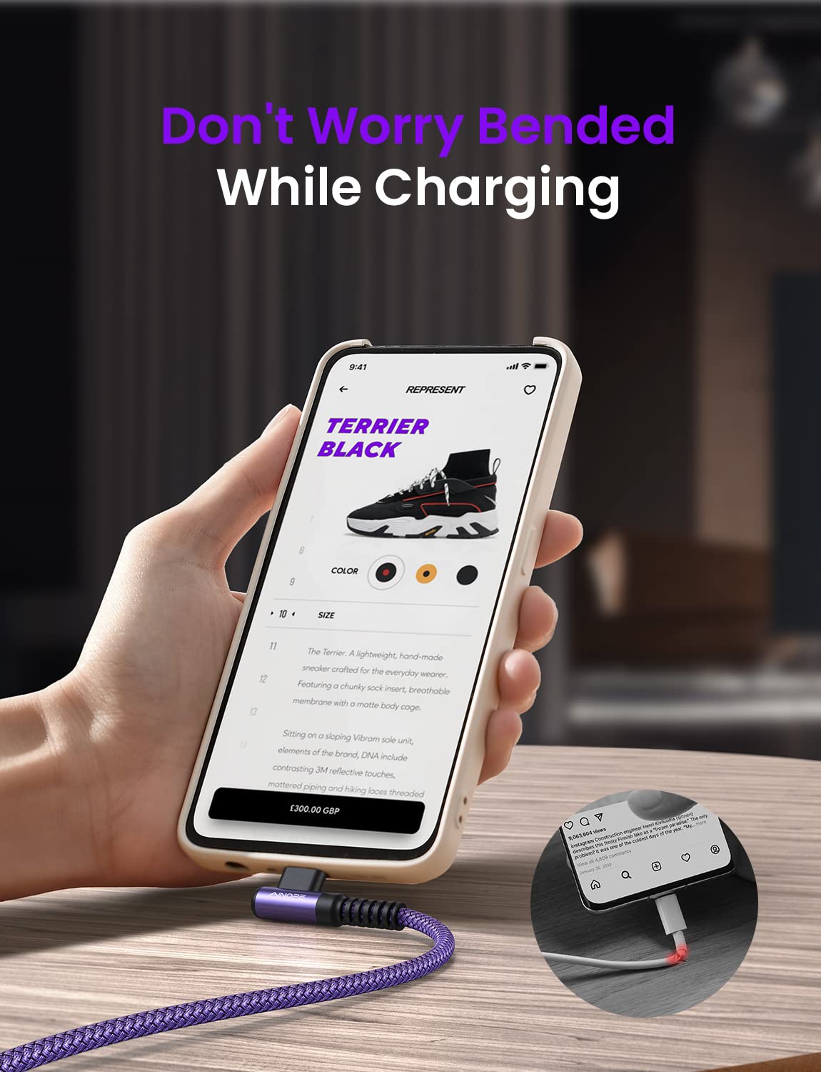 AINOPE 4-Pack [10/6.6/3.3/3.3ft] USB C Cable, 3.1A C Charger Cable Fast Charging, Right Angle Type C Charger Nylon Braided Compatible with Galaxy S10 S9 S8 Plus S21 S20, Note 10 9 8, LG Google Pixel