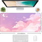 Cute Anime Cloud Desk Mat, Beautiful Pink Stitching Edge Non Slip Rubber Mouse Pad, Suitable for Female and Girl Office Decoration 35.4 x 15.7 x 0.12 Inches