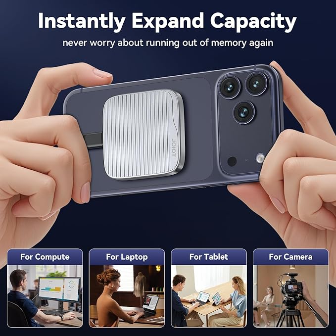 960G External SSD Magnetic Portable SSD USB 3.2 Gen 2x2 up to 2000MB/s 4K 120 fps ProRes HDR Video Record Metal USB-C External Solid State Drive for iPhone 16 Pro Max, Smartphone, Tablet, Laptop
