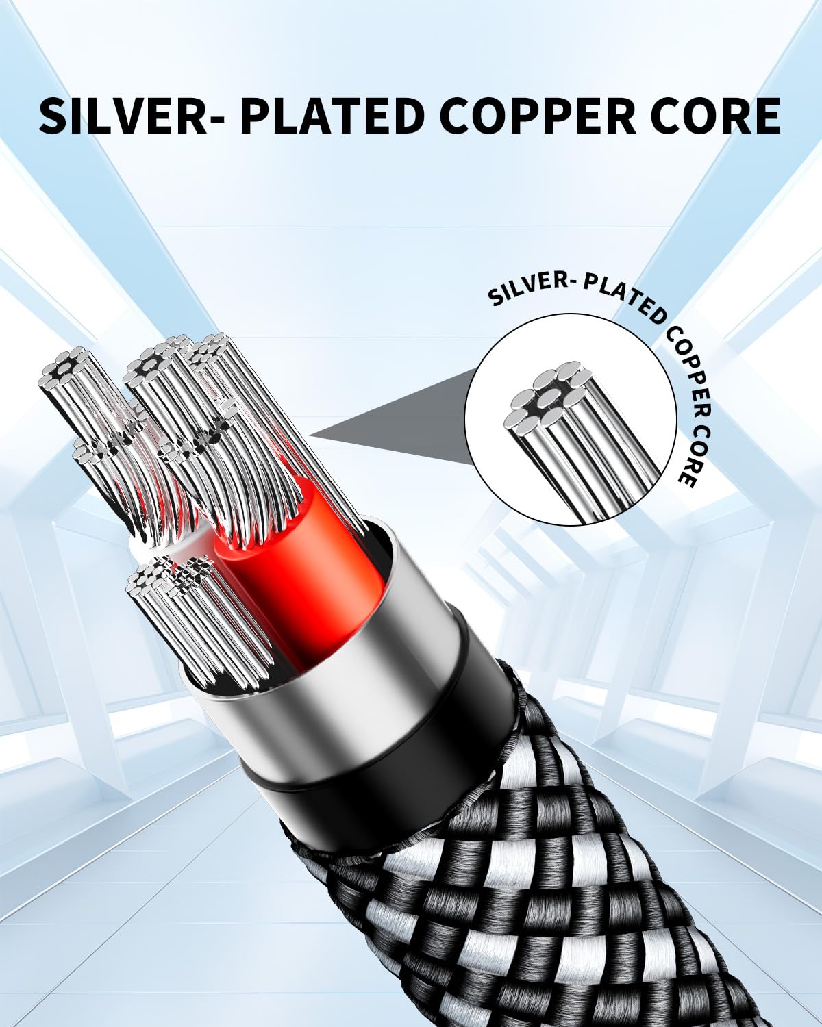 3.5mm Aux Cable 2FT/0.6m, Silver-Plated Wire Core Male to Male Cord for Headphones Car Home Stereos Speaker Compatible with iPhone iPad iPod Echo