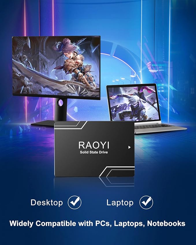 RAOYI 64GB Internal SSD SATA III 2.5” Solid State Drive 3D NAND Flash Advanced SSD Hard Drive Up to 300MB/s SATA 3 SSD Upgrade Performance for PC Laptop