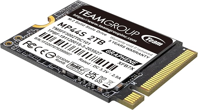TEAMGROUP MP44S SSD 2TB SLC Cache Gen 4x4 M.2 2230 PCIe 4.0 NVMe Steam Deck ASUS ROG Ally Mini PCs R/W Speed up to 5000/3500 MB/s TM5FF3002T0C101