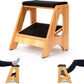 StrongTek Double Step Footrest, Adjustable Wooden Foot Stool with 3 Height Levels, Cushioned Top & Non-Slip Base, Ergonomic Under Desk Leg Rest for Office Home