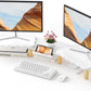 Dual Monitor Riser, Cookie-Shaped Adjustable Length & Swivel Angle, Wooden Desktop Organizer for 2 Monitors, Stand With Drawer for Laptop, PC, Computer, Printer, White