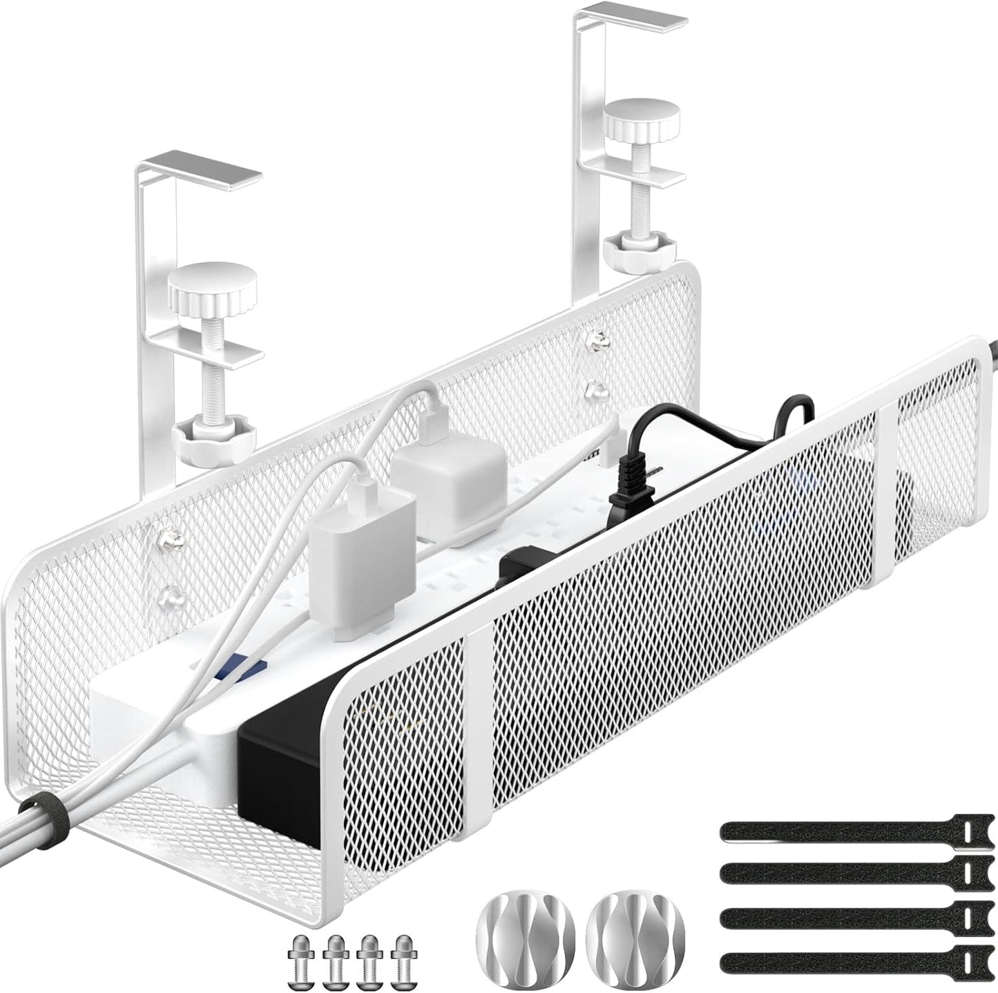 Under Desk Cable Management Tray, Wire Management Desk Cable Organizer Cable Management Box, Cord Organizer Storage for Office