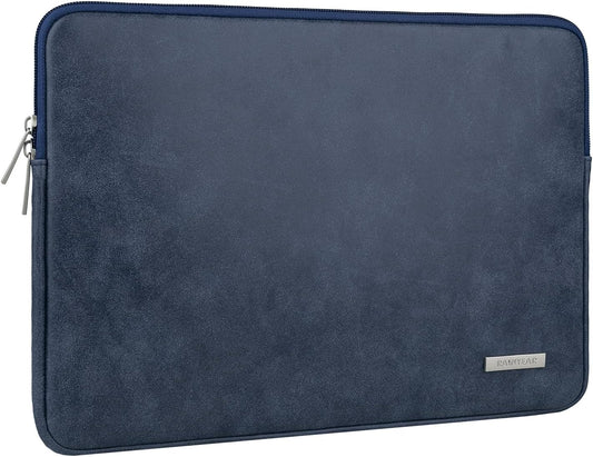 RAINYEAR 15 Inch Laptop Sleeve PU Suede Leather Case Padded Cover Water Resistant Carrying Computer Bag Compatible with 15.4 MacBook Pro/Air, Surface Laptop 3/4 15", New XPS 15 Touch(Deep Blue)