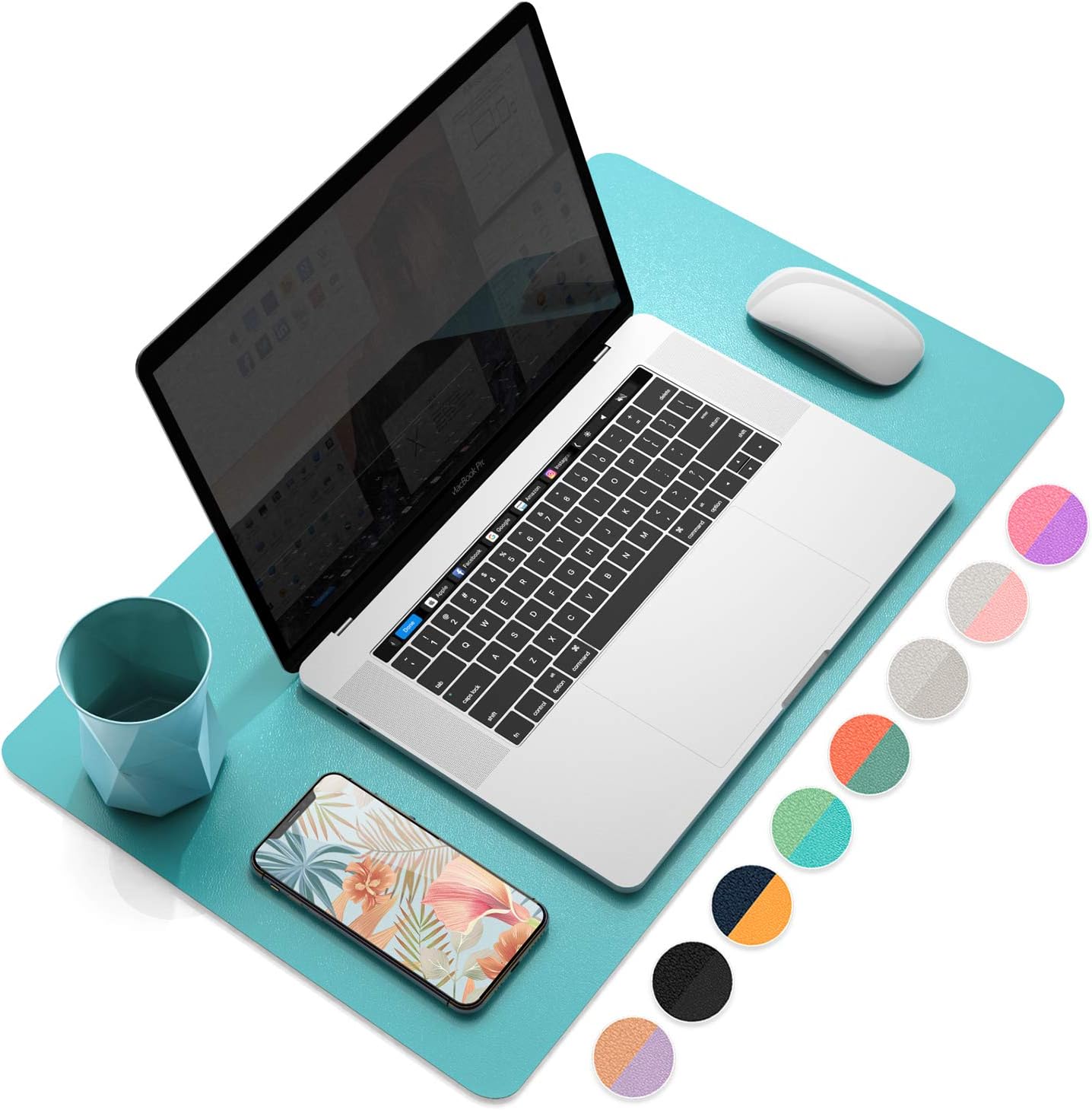 YSAGi Desk Mat, Waterproof Desk Pad,Large Mouse pad for Desk, Leather Desk Pad for Keyboard and Mouse,Dual-Sided Mouse Mat for Office (23.6" x 13.7", Calamine Blue+Cobalt Green)
