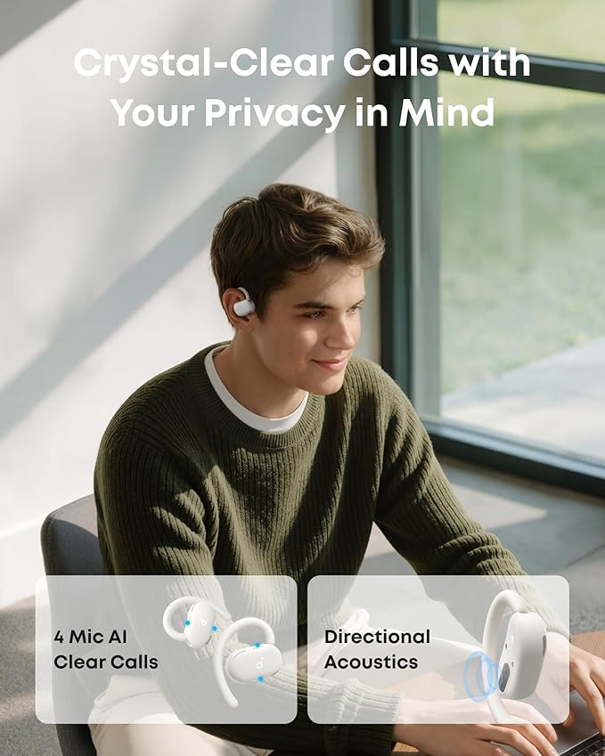 Soundcore V20i by Anker Open-Ear Headphones, Adjustable Ear Hooks, Ultra-Comfort, Snug Fit, Powerful Sound, Clear Calls, IP55, 36H Playtime, Bluetooth 5.4 Wireless Earbuds, Multipoint Connection