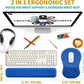 Hokafenle 2 in 1 Ergonomic Mouse Pad Wrist Support & Wrist Rest for Computer Keyboard Set, with Relieve Carpal Tunnel Pain Massage Bulge and Full Memory Gel Design (2In1 Set, Dg Blue)