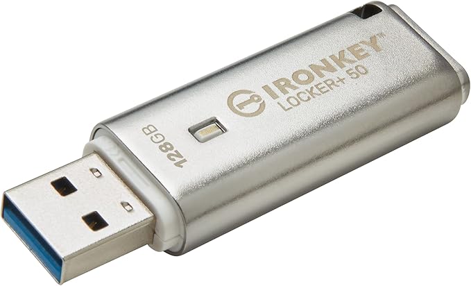 Kingston Ironkey Locker+ 50 128GB Encrypted USB Flash Drive | USB 3.2 Gen 1 | XTS-AES Protection | Multi-Password Security Options | Automatic Cloud Backup | Metal Casing | IKLP50/128GB