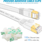 Cat 7 Flat Ethernet Cable 100ft White, High Speed 10GB Shielded (STP) LAN Internet Network Cable Ethernet Patch Computer Cable with Rj45 Connectors and 50pcs Adhesive Cable Clips
