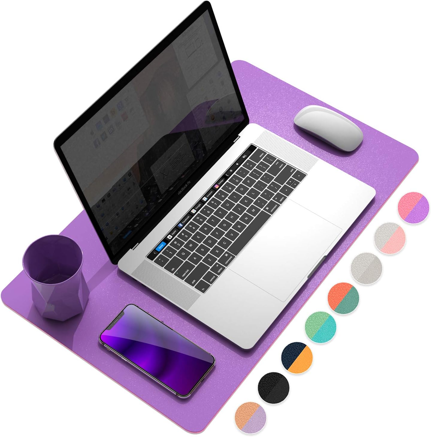 YSAGi Desk Mat, Mouse Pad,Waterproof Desk Pad,Large Mouse pad for Desk, Leather Desk Pad Large for Keyboard and Mouse,Dual-Sided Mouse Mat for Office (23.6" x 13.7", Aconite Violet+Eosine Pink)