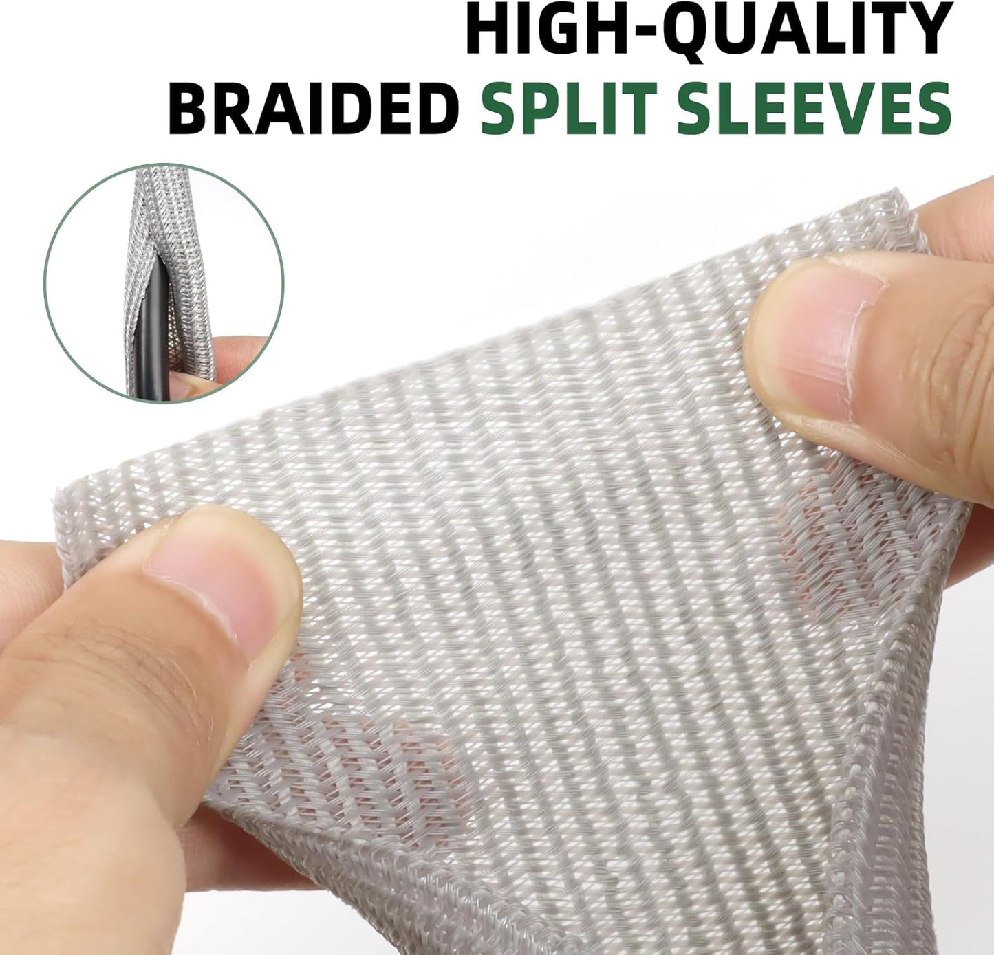Split Wire Loom Tubing, Cable Protector Sleeve, Braided Cable Management for TV/Computer/Home Theater/Engine Bay, Cord Protectors from Pets No Chew (Grey, 3/8"-25ft)