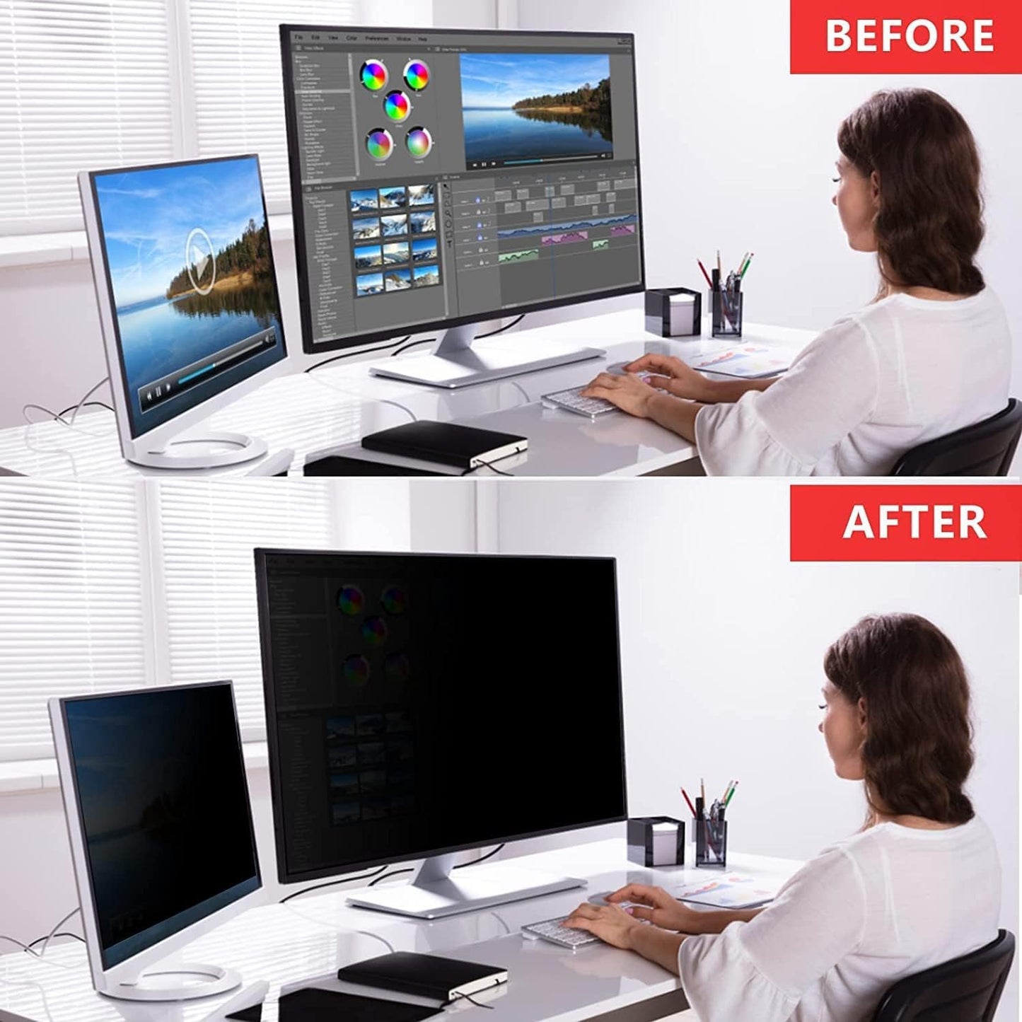 [2 Pack] Easges 21.5 Inch Computer Privacy Screen Filter for 16:9 Aspect Ratio, Eye Protection, Anti-Glare, Anti-Blue Light Computer Monitor Privacy Filter, Removable Anti-Scratch 21.5" Protector Film