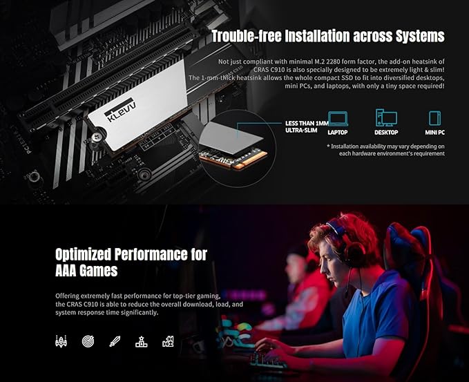 KLEVV CRAS C910 2TB M.2 2280 NVMe PCIe Gen4x4 Laptop & Desktop Internal SSD Heatsink Included, up to 5200MB/s (K02TBM2SP0-C91)