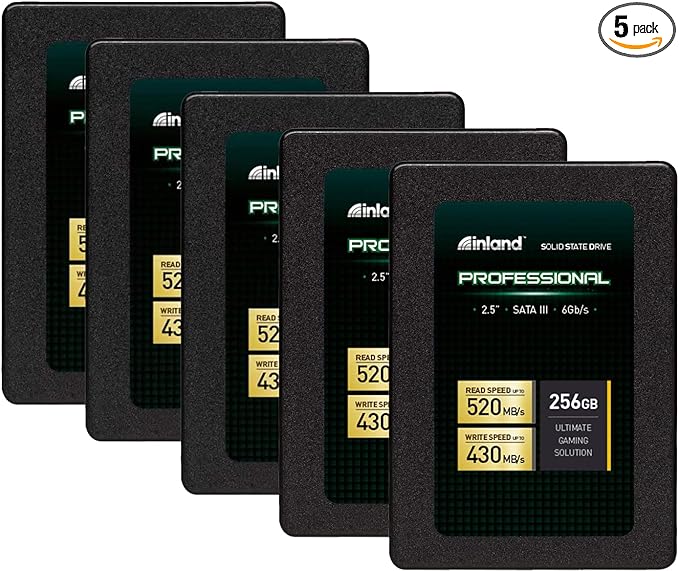 INLAND Professional 256GB SSD 3D TLC NAND SATA III 6Gb/s 2.5" SATA Internal Solid State Drive, Upgrade Laptop PC and Desktops (5 Pack)