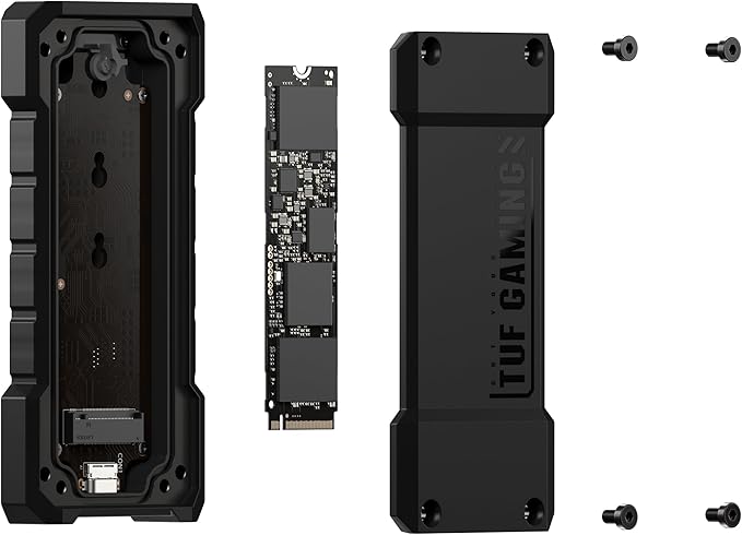 ASUS TUF Gaming A2- USB-C 3.2 Gen 2x2 Portable SSD Enclosure, Dual M.2 NVMe PCIe and SATA, MIL-STD-810H Drop Resistance, IP68 Water and dust Resistance, Aluminum Alloy Chassis and a Thermal pad