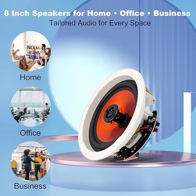 Herdio 8 Inch 800 Watts High Power Bluetooth Ceiling Speakers - 4 Recessed Speakers, Crisp Surround Sound for Home Theater, Bedroom, Kitchen, Office & Covered Patio(2 Paris)