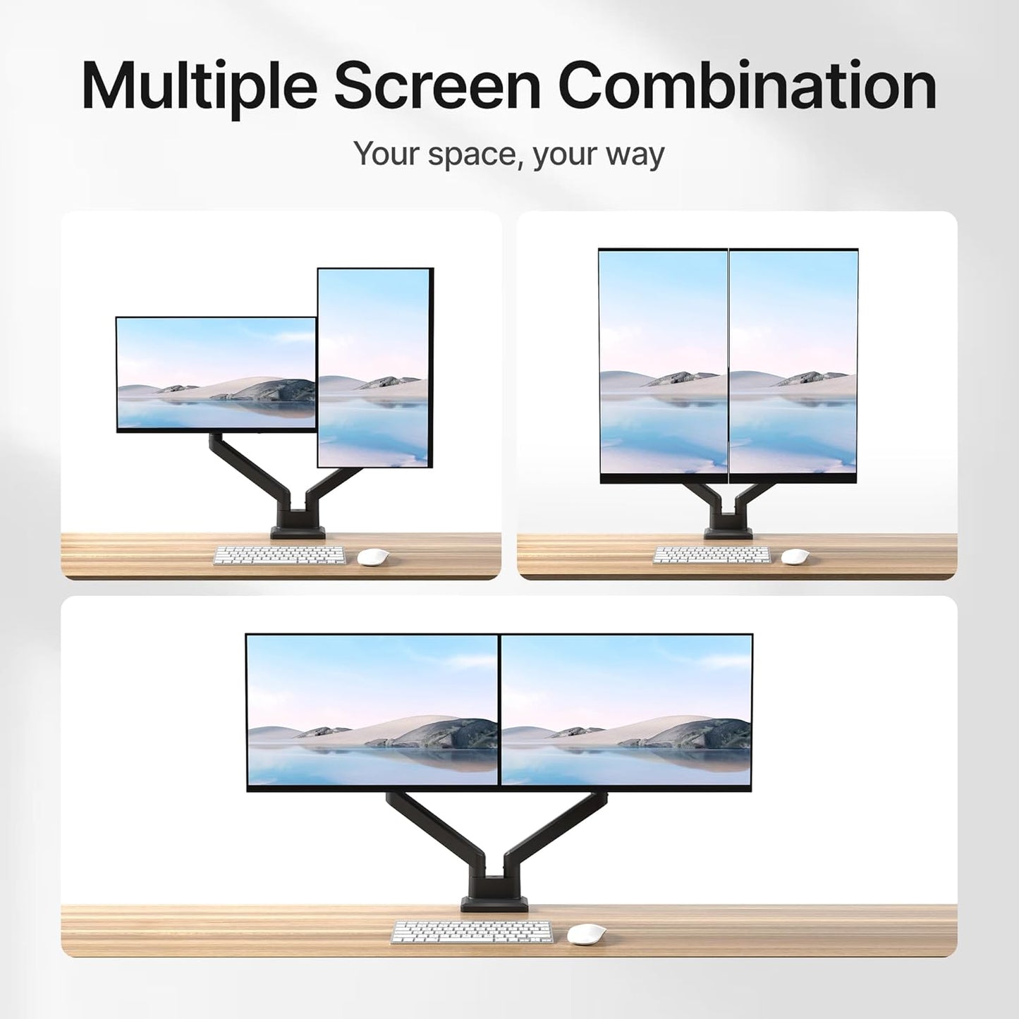 monTEK Dual Monitor Mount Monitor Arms for 2 Monitors for 17 to 35 Inch Curved Screen Holds 35 Lbs Adjustable Heavy Duty Monitor Desk Mount Cable Management, VESA 75/100mm,MA1007BK-D