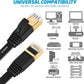 Cat 7 Flat Ethernet Cable 25ft Black, High Speed 10GB Shielded (STP) LAN Internet Network Cable Ethernet Patch Computer Cable with Rj45 Connectors and 10pcs Adhesive Cable Clips