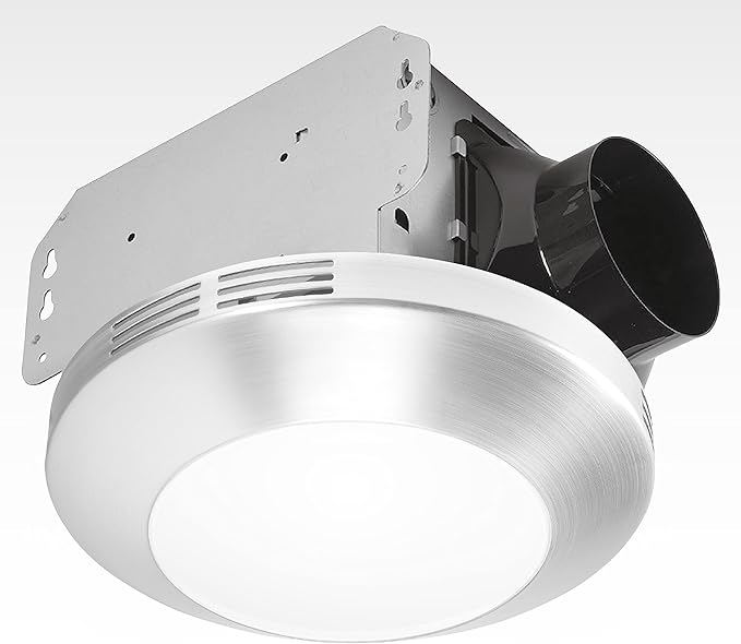 Homewerks 7117-01-BN Bathroom Integrated LED Light Ceiling Mount Exhaust Ventilation 1.1 Sones 80 CFM, Bath Fan Brushed Nickel