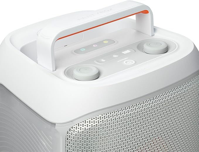 JBL PartyBox Club 120 - Portable Party Speaker with Foldable Handle, Powerful JBL Pro Sound, Futuristic lightshow, Up to 12 Hours of Play time, Splash Proof, Dual Mic & Guitar Inputs (White)
