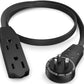 Maximm Cable 1 Ft 360° Rotating Flat Plug Extension Cord/Wire, 16 AWG Multi 3 Outlet Extension Wire, 3 Prong Grounded Wire - Black - UL Certified