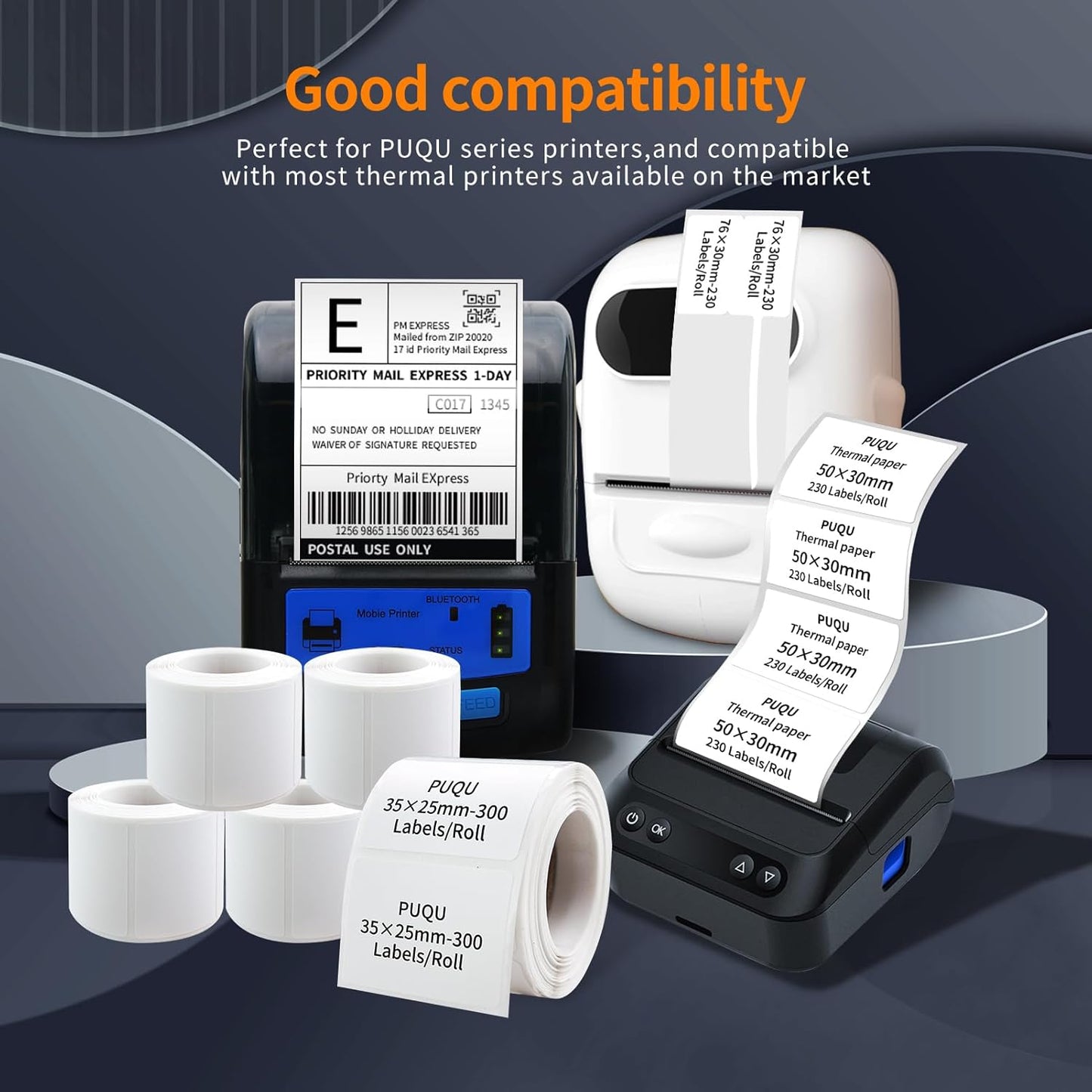 PUQU 30x50mm Direct Thermal Sticker Labels, Self-Adhesive All-Purpose Label Maker Tape, Compatible with AQ Series Label Printer, Refills Standard Laminated Office Labeling, 3 Rolls, 450 Labels