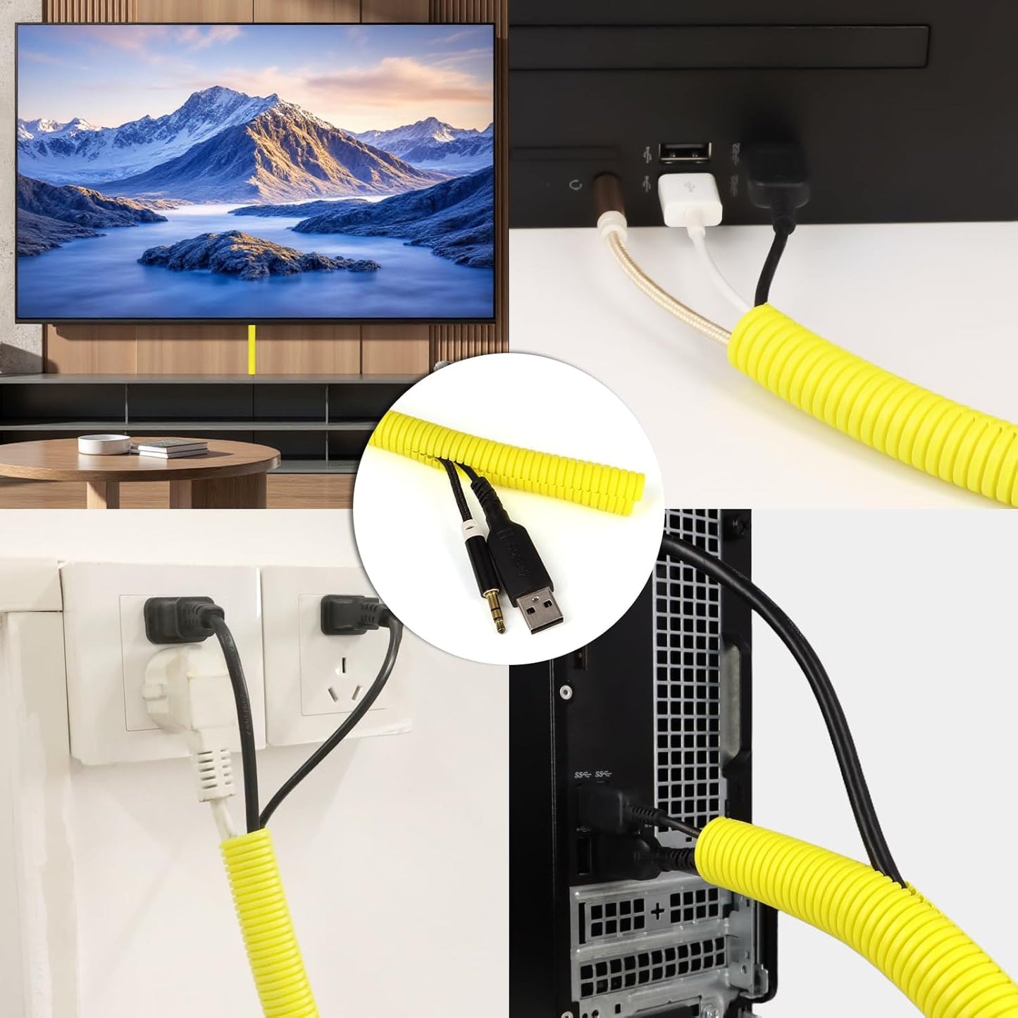 Split Wire Loom Tubing, 10,25ft Cord Protectors from Pets No Chew, Flexible Wire Covers Cord Protectors, Protective Split Cable Sleeve for Automotive Home Industrial Wires(Yellow, 0.46inch-25ft)