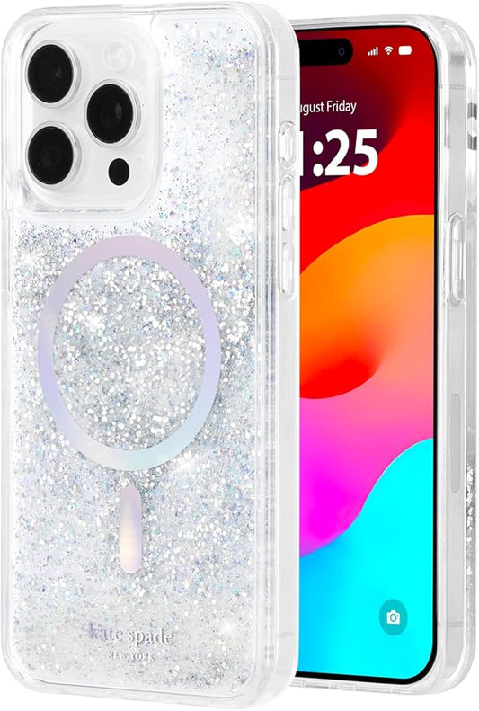 Kate Spade New York iPhone 15 Pro Case, Compatible with MagSafe - Liquid Glitter Iridescent