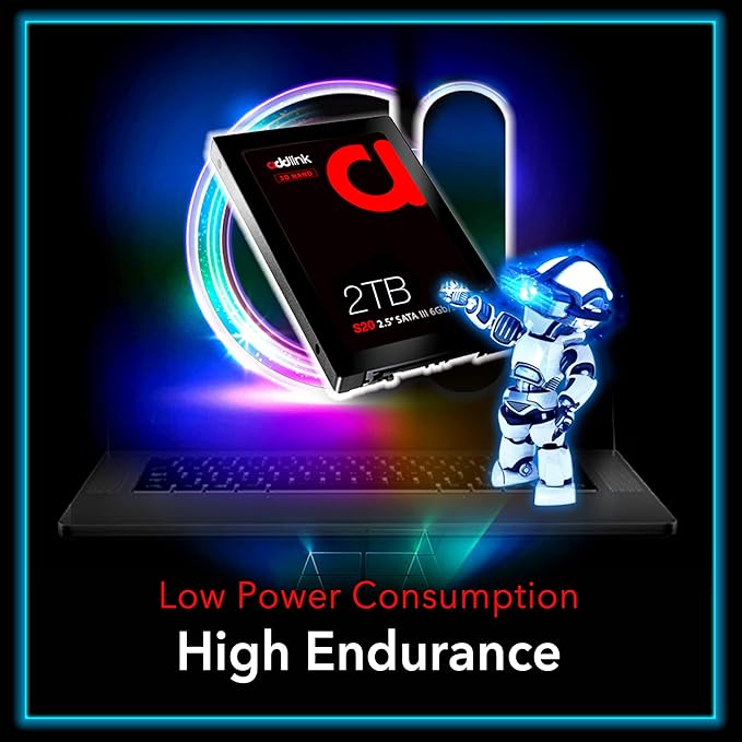 Addlink S20 2TB PS4 Compatible SATA III 2.5" Inch Extreme Quality Internal SSD 550MB/s Maximum Speed, Perfect HDD Replacement/Upgrade for Laptops, PCs & Sony PS4 (ad2TBS20S3S)