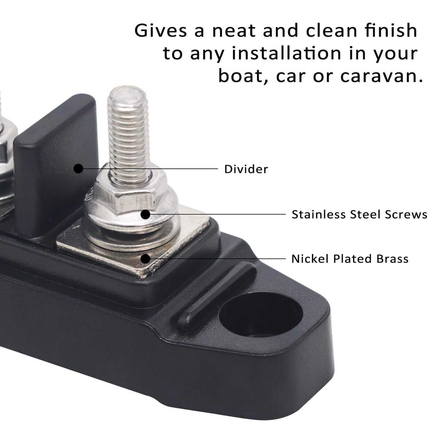 Recoil BBSPG4 Discrete 4 Position Barrier Strip Bus Bar 4 x M5 Studs Terminals Power Distribution Block Busbar with Ring Terminals