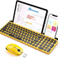 seenda Bluetooth Keyboard and Mouse for iPad, CTU-301 Multi-Device Bluetooth + 2.4G Wireless Keyboard Mouse with Tablet Holder for MacBook/Windows Computer, iOS/Andriod Tablet Phone, Yellow