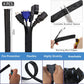 ELII 327 PCS Cable Management Kit 4 Cable Cable Sleeves,65 Cable Clips with 13Cord Holders,25 Roll Cable Organizer Straps,200 Fastening Cable Ties,20 Cable Zip Tie Mounts for Computer (Black)