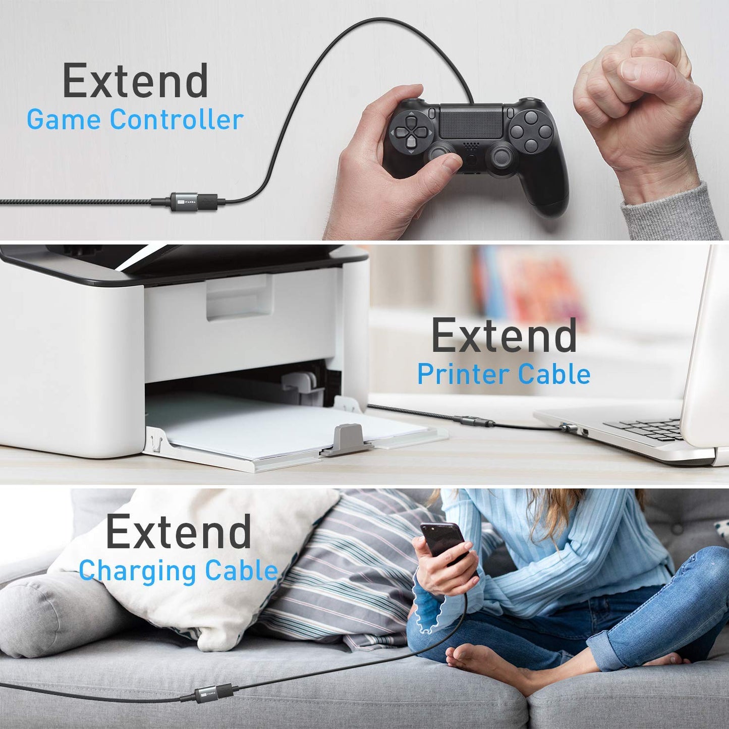 ITD ITANDA 1.5FT USB Extension Cable USB 3.0 Extension Cord Type A Male to Female 5Gbps Data Transfer for Keyboard, Mouse, PlayStation, Xbox, Flash Drive, Printer, Camera and More, Grey
