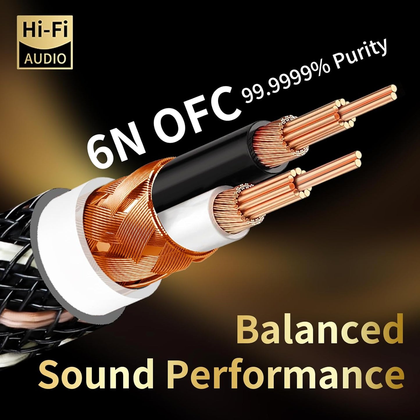 Audiophile HiFi Audio Cable–3.5mm to 3.5mm,6N OFC Core,24K Gold-Plated Plugs,with Nylon Braid,AUX Cable,Compatible with Phone,MP4,Speakers,Amplifiers,TV(6.56ft/2m)