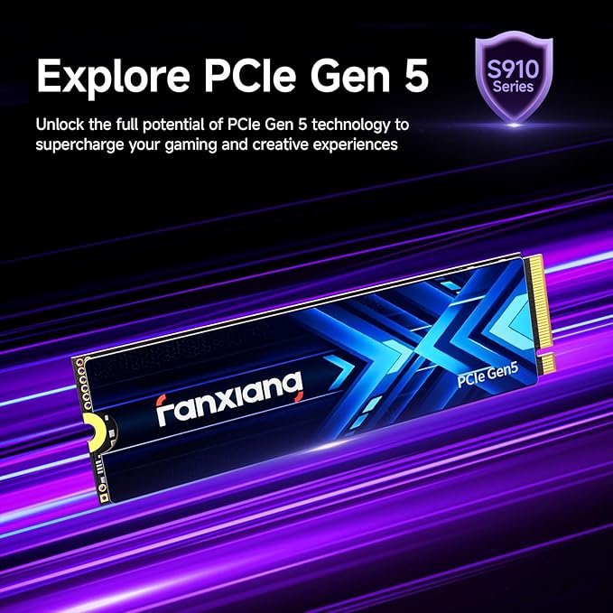 fanxiang 2TB PCIe 5.0 x4 NVMe M.2 SSD,Up to 14000 MB/s,DRAM Cache and SLC NAND,High Performance Solid State Drive for AI Applications, Gaming, PC, Laptop