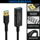 USB 3.0 Active Extension Cable 50 Feet, Long USB Type-A Male to Female Extender Cord, Built-in 2 Signal Booster Smart Chips, 5Gbps Transfer, Black USB Extension Cable with an AC Power Adapter (5V 2A)