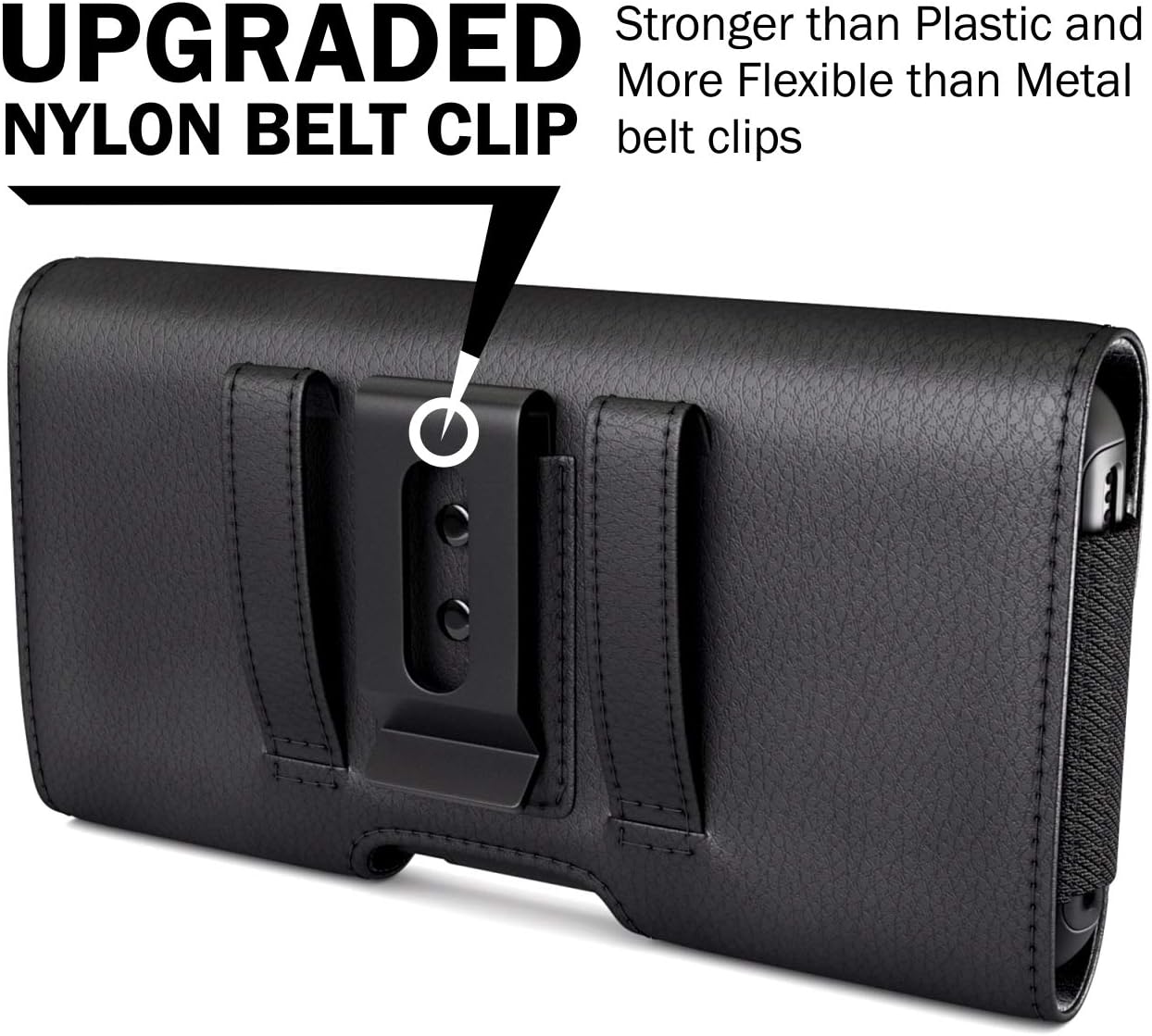 Case for Large iPhone Plus, Pro Max 16 15 14 13 12 11 Xs, Samsung Galaxy S25+ S24+ S23+ S22+ S21+, Cell Phone Belt Holster Clip, ID Card Holder Pouch, Fits Otterbox Case - Black