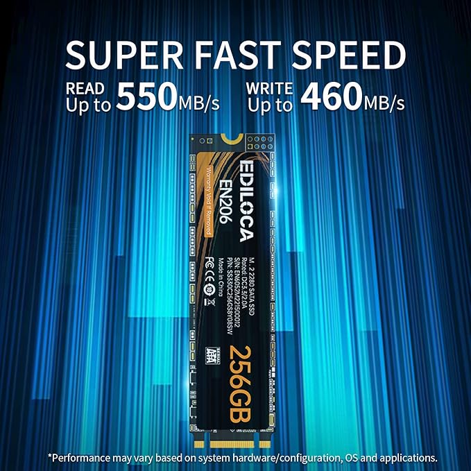 EN206 256GB 3D NAND TLC M.2 SSD, M.2 2280 SATA III 6Gb/s SSD Internal Hard Drive, Read/Write Speed up to 550/460 MB/s, Compatible with Ultrabooks, Tablet Computers and Mini PCs