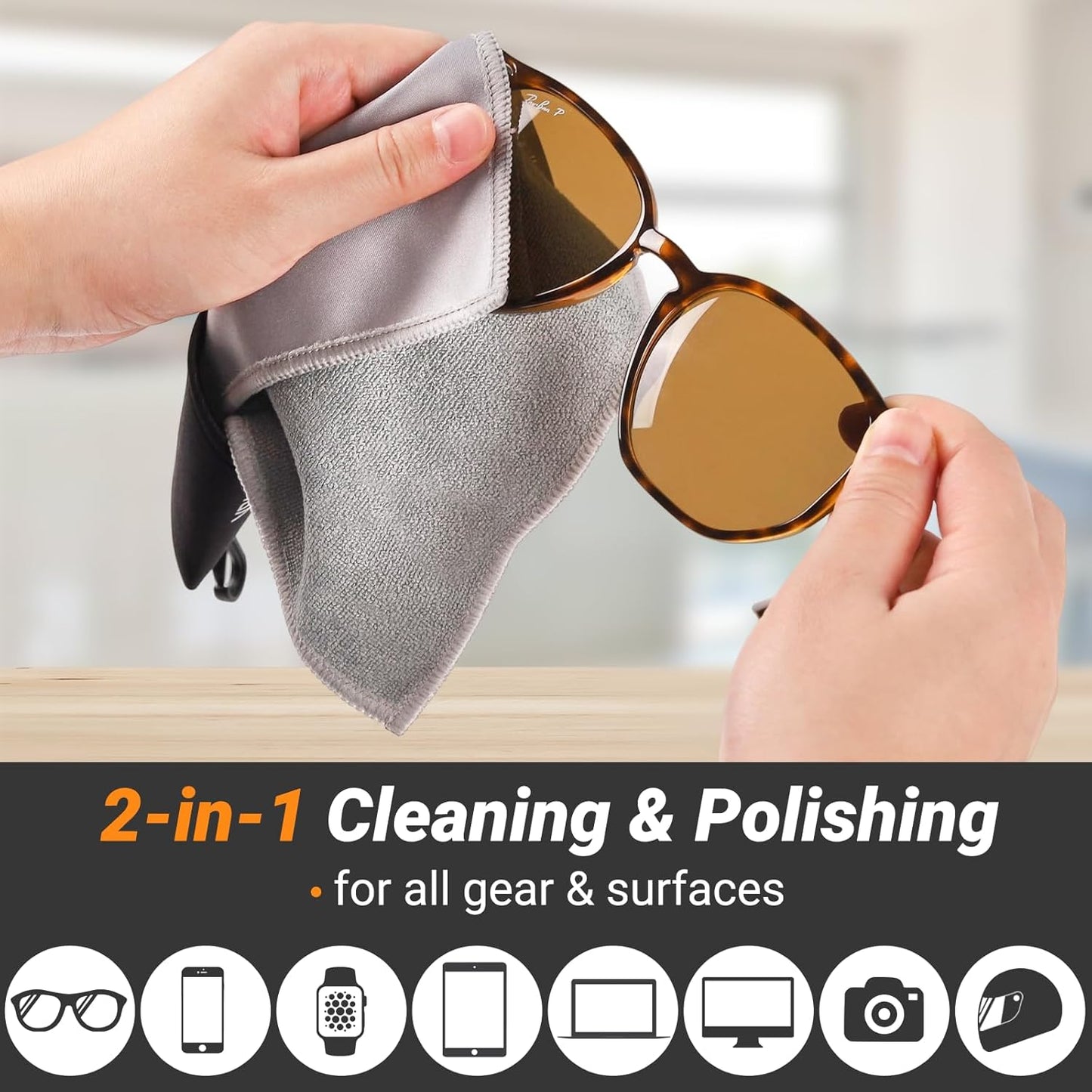 2-Sided Glasses Cleaner & Polishing Cloths,Portable Glasses Cleaning Kit,Microfiber Eye Glasses Lens Cleaning Coth Wipes Kit with Pouch,Color 6X 6-Inch