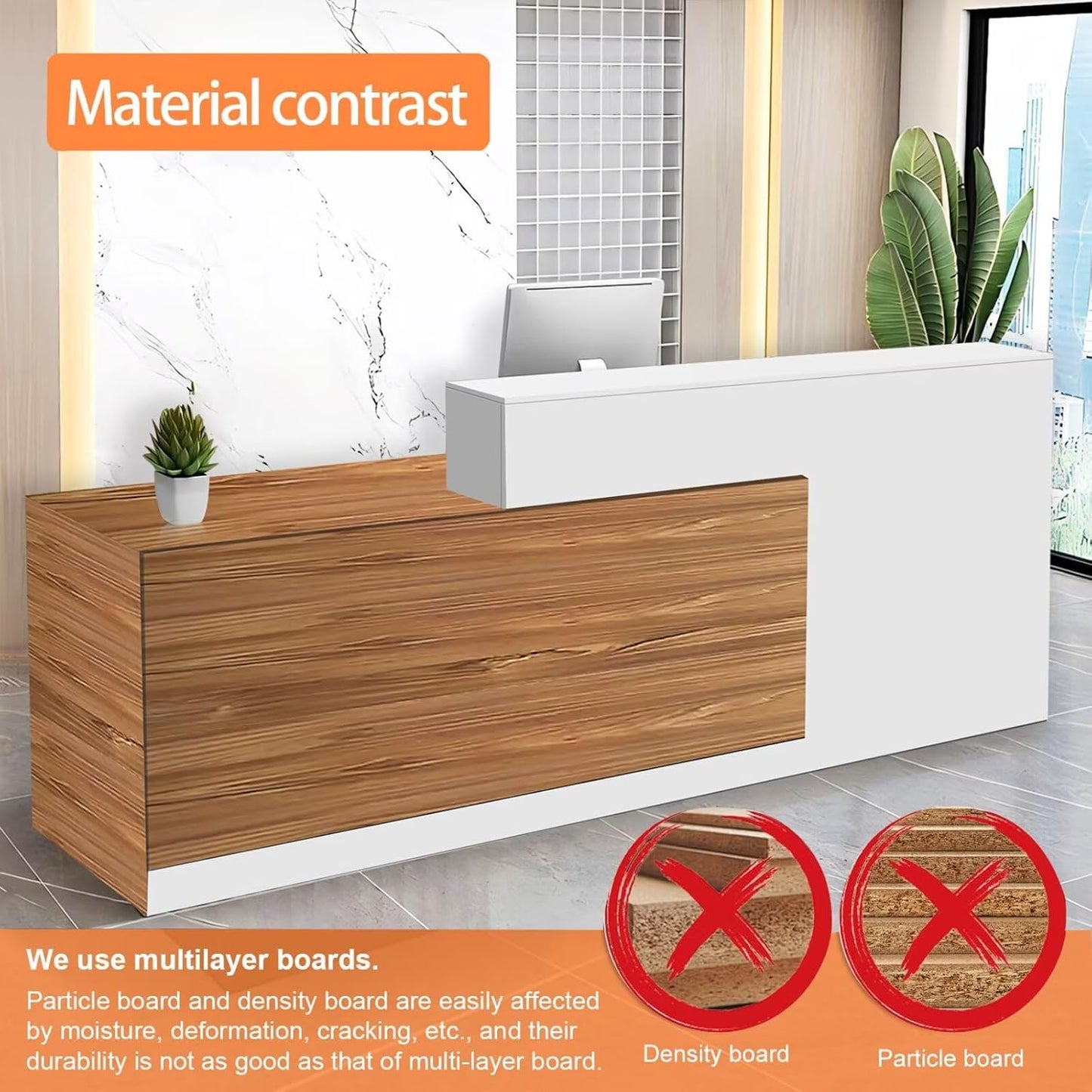 Reception Desk with Counter Modern Checkout Counter with Lockable Drawer Keyboard Tray Receptionist Desk for Office Salon Reception Table O Right 47inch/120cm